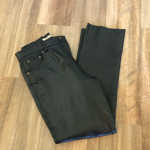 Like New Mens 5 Pocket Straight Cut Black Leather Pants - Picture 4 of 9